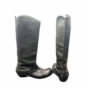 Replay Black Leather Tall Moto Boots Women’s 9.5 Buckle Riding